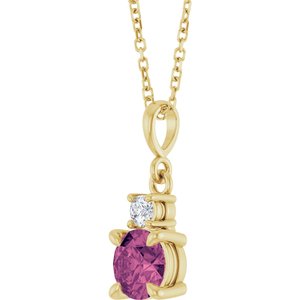 14K Yellow Gold Natural Pink Tourmaline & .07 CT Natural Diamond 16-18" Necklace