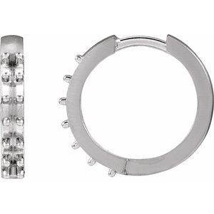 14K White Gold 2 mm Round Accented 15 mm Hoop Earring Mounting