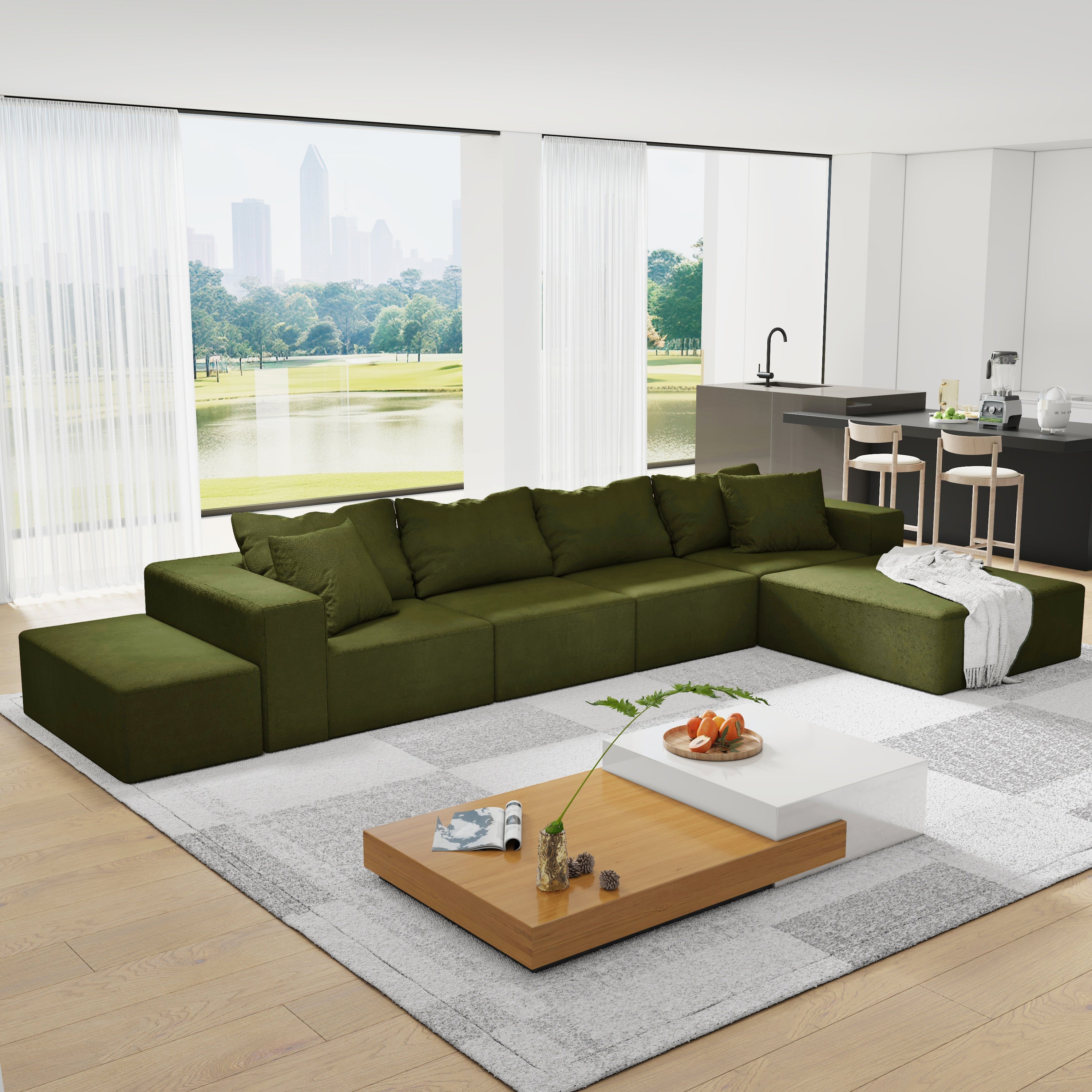 Modern Upholstered Sectional Sofa Couch Set,Modular 132' L Shaped Sectional Living Room Sofa Set With 6 Pillows,Free Combination Sofa Couch for Living Room,Bedroom