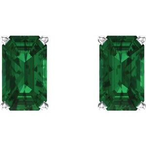 14K White Gold Lab-Grown Emerald Earrings – image 2