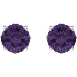 14K White Gold Natural Amethyst Scroll Setting® Stud Earrings – image 2