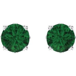 14K White Gold Natural Emerald Scroll Setting® Stud Earrings – image 2