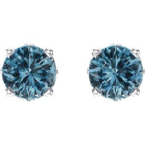 14K White Gold Natural Swiss Blue Topaz Scroll Setting® Stud Earrings – image 2