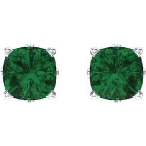 14K White Gold 4x4 mm Cushion Lab-Grown Emerald Earrings – image 2