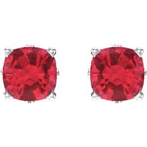 14K White Gold 4x4 mm Cushion Lab-Grown Ruby Earrings – image 2