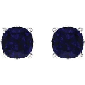 14K White Gold 4x4 mm Cushion Lab-Grown Blue Sapphire Earrings – image 2