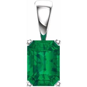 14K White Gold Lab-Grown Emerald Pendant