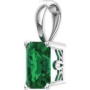 14K White Gold Lab-Grown Emerald Pendant