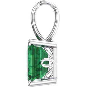 14K White Gold Lab-Grown Emerald Pendant