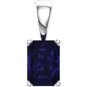 14K White Gold Lab-Grown Blue Sapphire Pendant