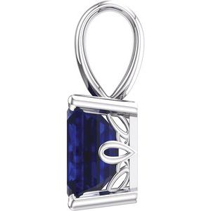 14K White Gold Lab-Grown Blue Sapphire Pendant
