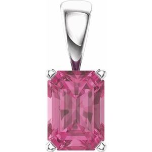 14K White Gold Natural Pink Tourmaline Pendant