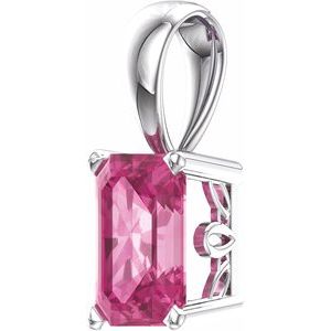 14K White Gold Natural Pink Tourmaline Pendant