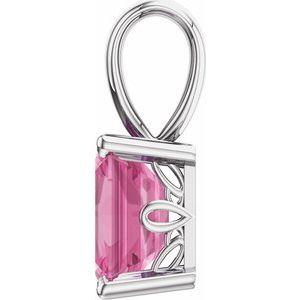 14K White Gold Natural Pink Tourmaline Pendant