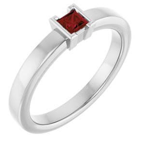 14K White Gold Natural Mozambique Garnet Family Stackable Ring
