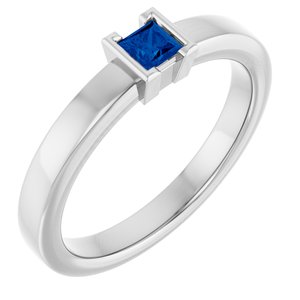 14K White Gold Lab-Grown Blue Sapphire Family Stackable Ring