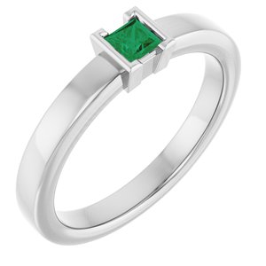 Sterling Silver Natural Emerald Family Stackable Ring