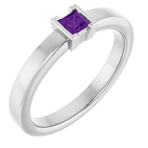 14K White Gold Natural Amethyst Family Stackable Ring