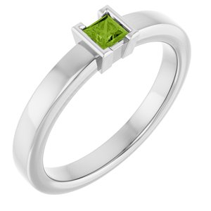 14K White Gold Natural Peridot Family Stackable Ring