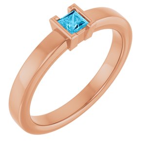 14K Rose Gold Natural Aquamarine Family Stackable Ring