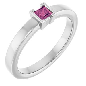14K White Gold Natural Pink Tourmaline Family Stackable Ring