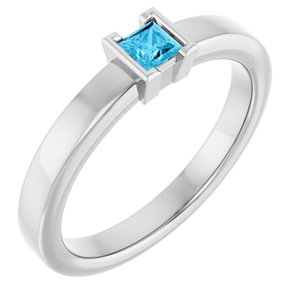 Sterling Silver Natural Aquamarine Family Stackable Ring