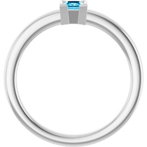 14K White Gold Natural Aquamarine Family Stackable Ring