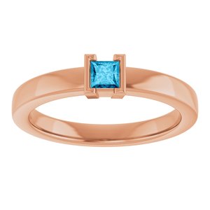 14K Rose Gold Natural Aquamarine Family Stackable Ring