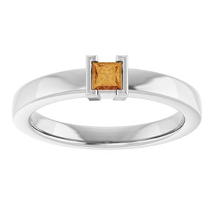 14K White Gold Natural Citrine Family Stackable Ring