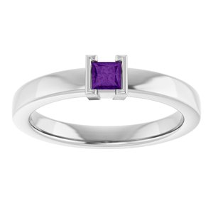 Sterling Silver Natural Amethyst Family Stackable Ring