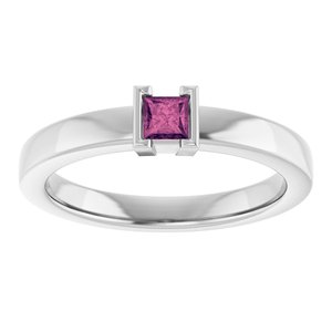 Sterling Silver Natural Pink Tourmaline Family Stackable Ring