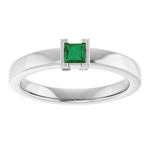 Sterling Silver Lab-Grown Emerald Family Stackable Ring