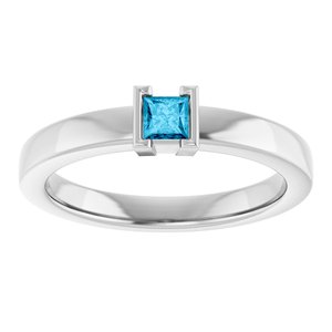 14K White Gold Natural Aquamarine Family Stackable Ring