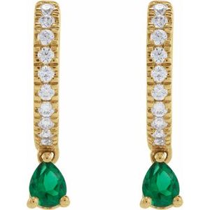 14K Yellow Gold Lab-Grown Emerald & 1/5 CTW Natural Diamond 16.2 mm Hoop Earrings – image 2