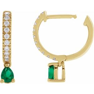 14K Yellow Gold Lab-Grown Emerald & 1/5 CTW Natural Diamond 16.2 mm Hoop Earrings