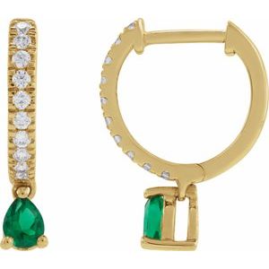 14K Yellow Gold Lab-Grown Emerald & 1/5 CTW Natural Diamond 16.2 mm Hoop Earrings