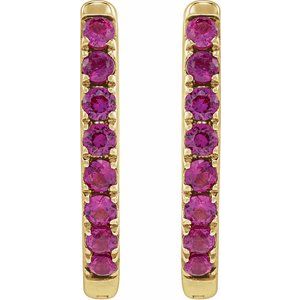 14K Yellow Gold Lab-Grown Ruby 12.95 mm Hoop Earrings