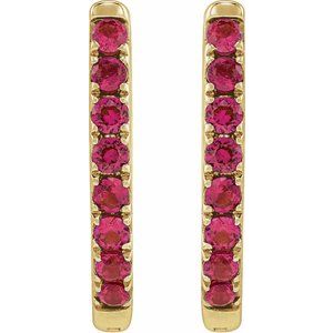 14K Yellow Gold Lab-Grown Ruby 12.95 mm Hoop Earrings – image 2
