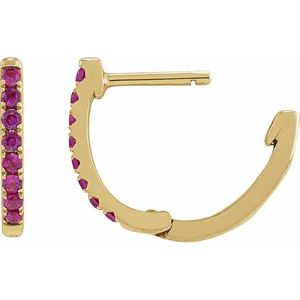 14K Yellow Gold Lab-Grown Ruby 12.95 mm Hoop Earrings