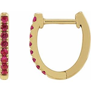 14K Yellow Gold Lab-Grown Ruby 12.95 mm Hoop Earrings