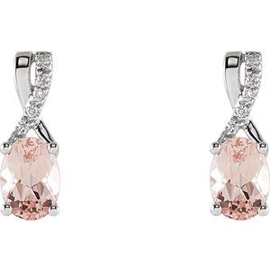 14K White Gold Natural Pink Morganite & .05 CTW Natural Diamond Earrings