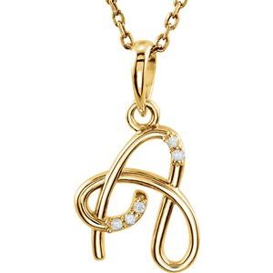 14K Yellow Gold .025 CTW Natural Diamond Initial A 18" Necklace