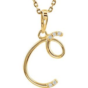 14K Yellow Gold .025 CTW Natural Diamond Initial C 18" Necklace