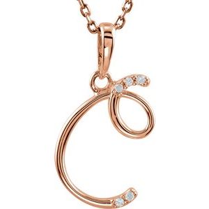 14K Rose Gold .025 CTW Natural Diamond Initial C 18" Necklace