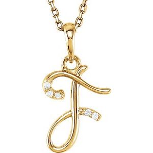 14K Yellow Gold .025 CTW Natural Diamond Initial F 18" Necklace