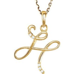 14K Yellow Gold .025 CTW Natural Diamond Initial H 18" Necklace