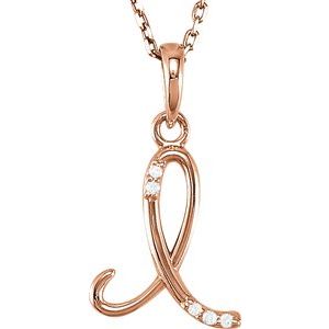 14K Rose Gold .025 CTW Natural Diamond Initial I 18" Necklace