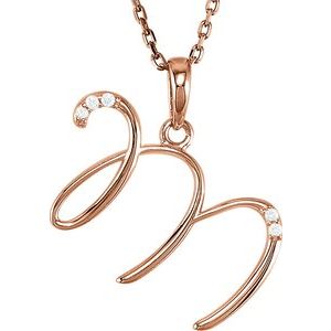 14K Rose Gold .025 CTW Natural Diamond Initial M 18" Necklace