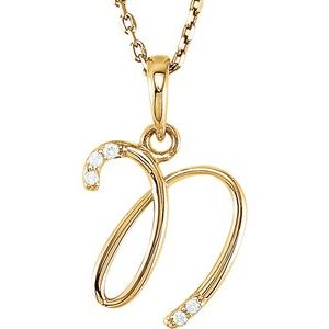 14K Yellow Gold .025 CTW Natural Diamond Initial N 18" Necklace