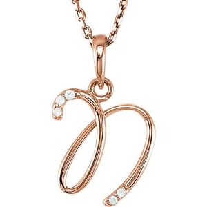 14K Rose Gold .025 CTW Natural Diamond Initial N 18" Necklace
